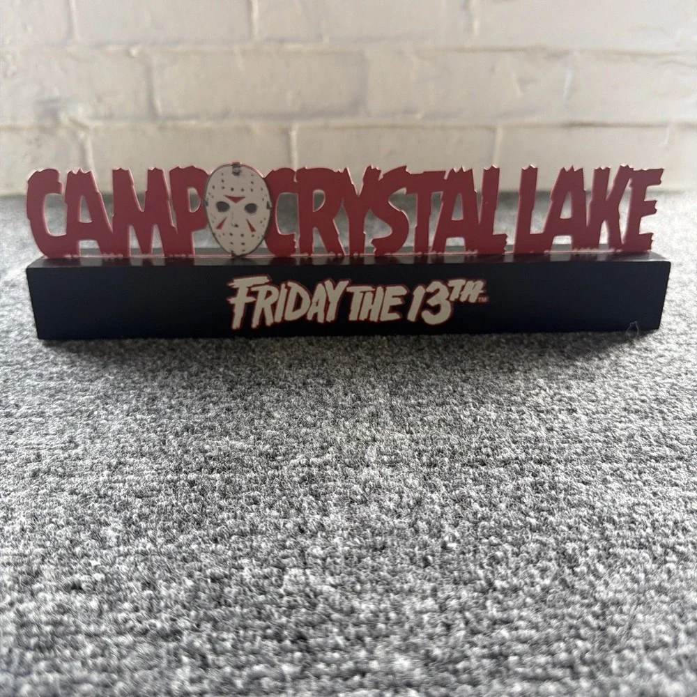 NEW Camp Crystal Lake Metal /Wood Sign Friday the 13th Wall Hanger/Shelf Sitter